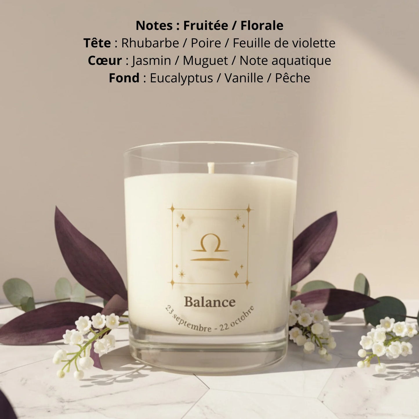 Bougie parfumée astro signe Balance cire de soja naturelle LN Cosmétique