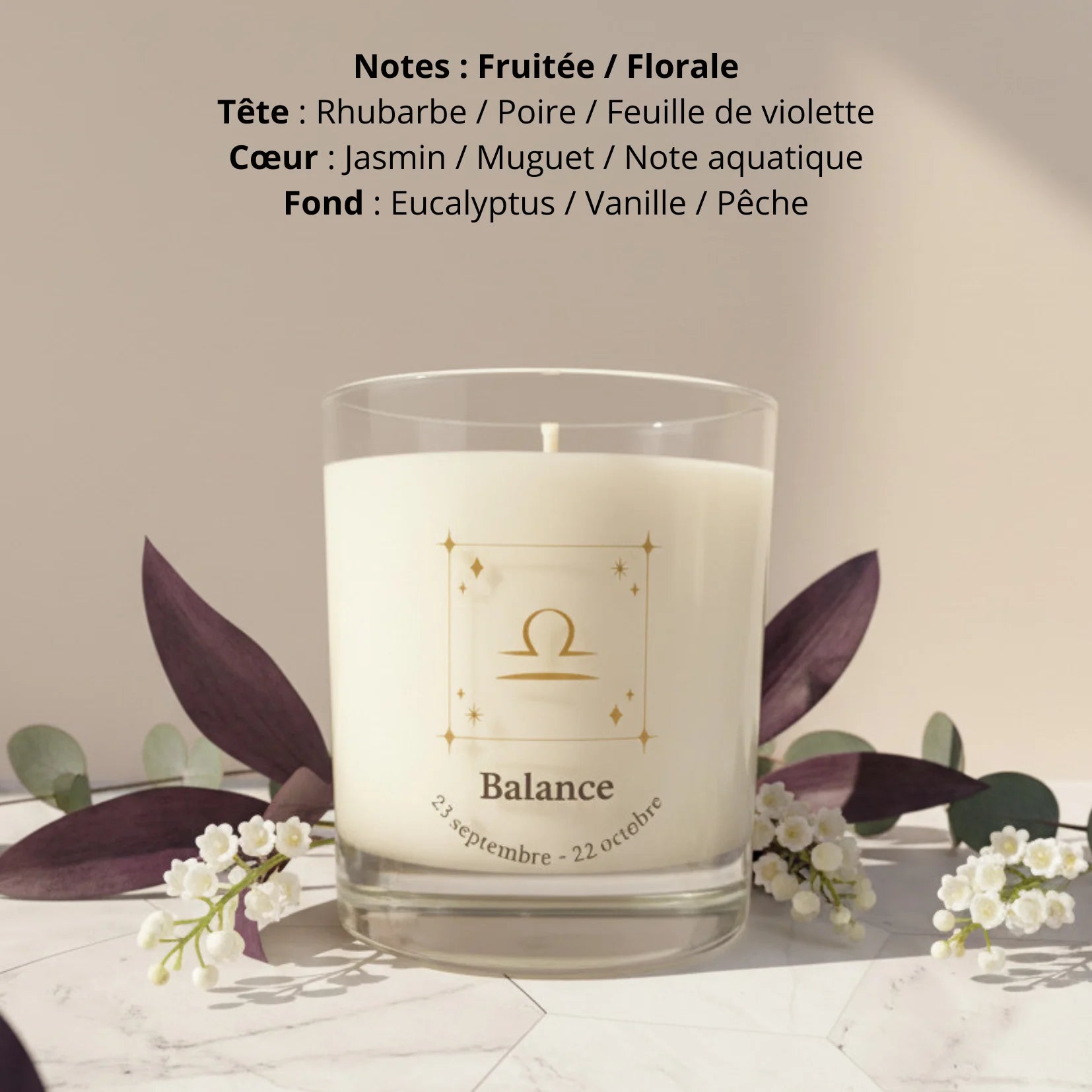 Bougie parfumée astro signe Balance cire de soja naturelle LN Cosmétique