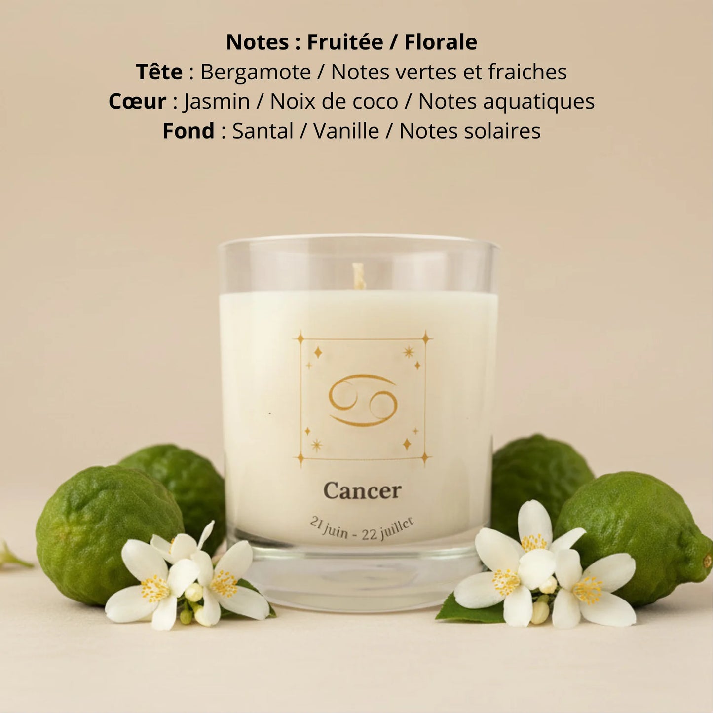 Bougie parfumée astro signe Cancer cire de soja naturelle LN Cosmétique