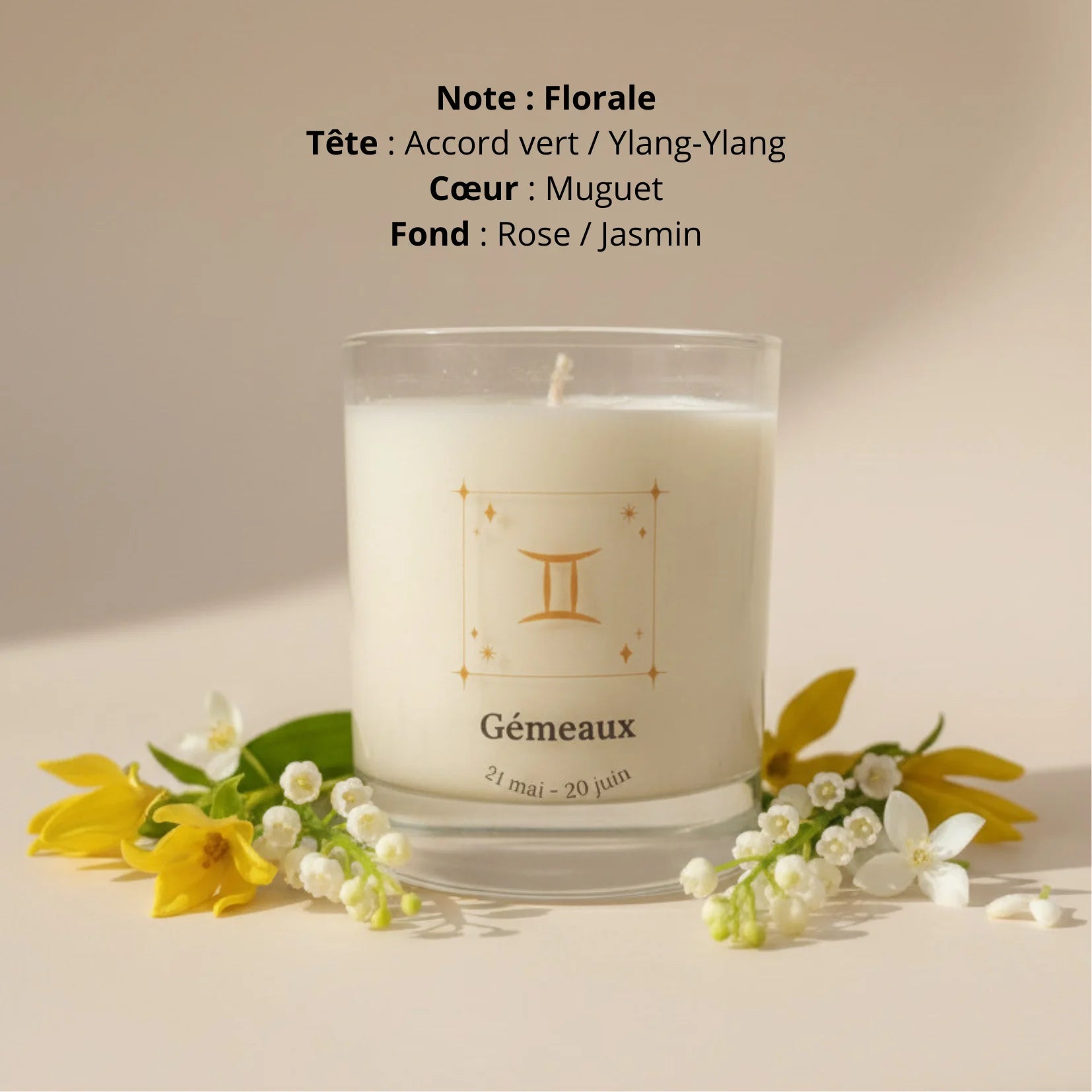Bougie parfumée astro signe Gémeaux cire de soja naturelle LN Cosmétique