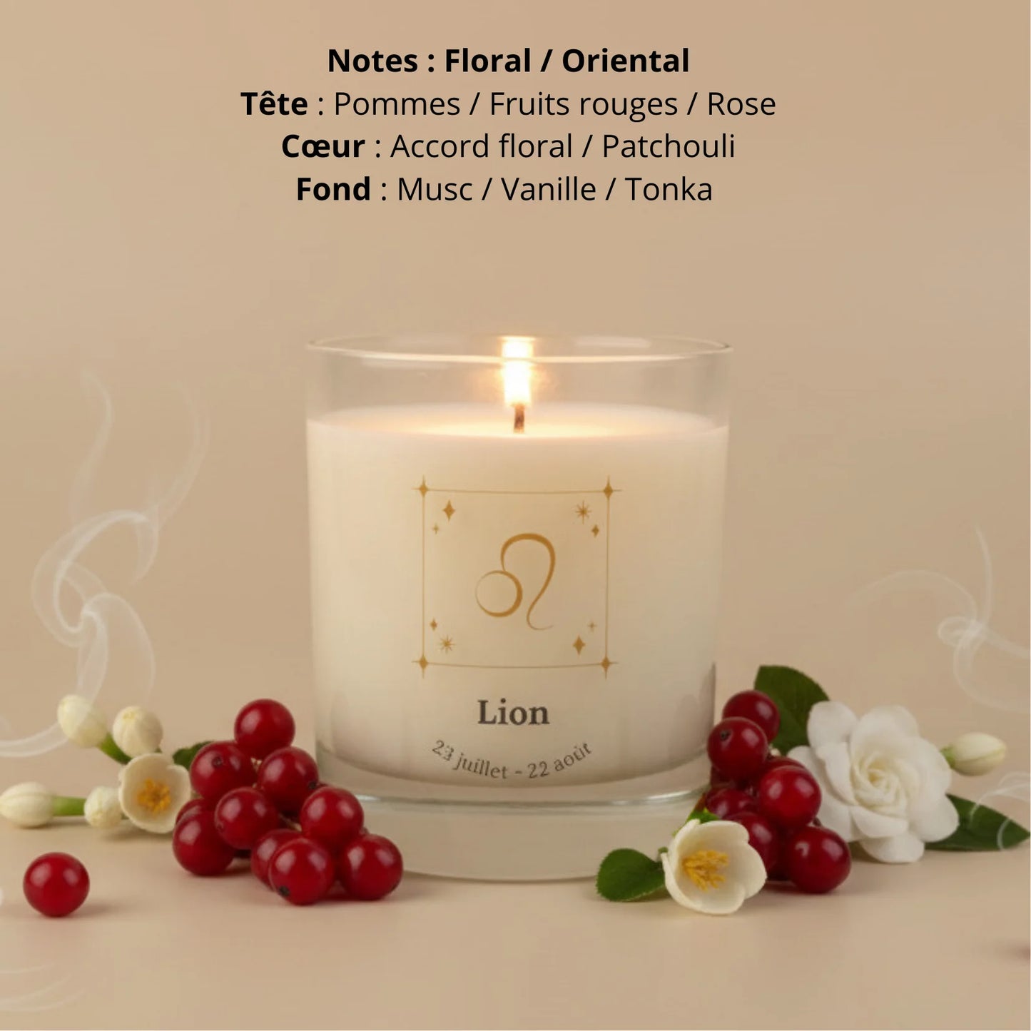 Bougie parfumée astro signe Lion cire de soja naturelle LN Cosmétique