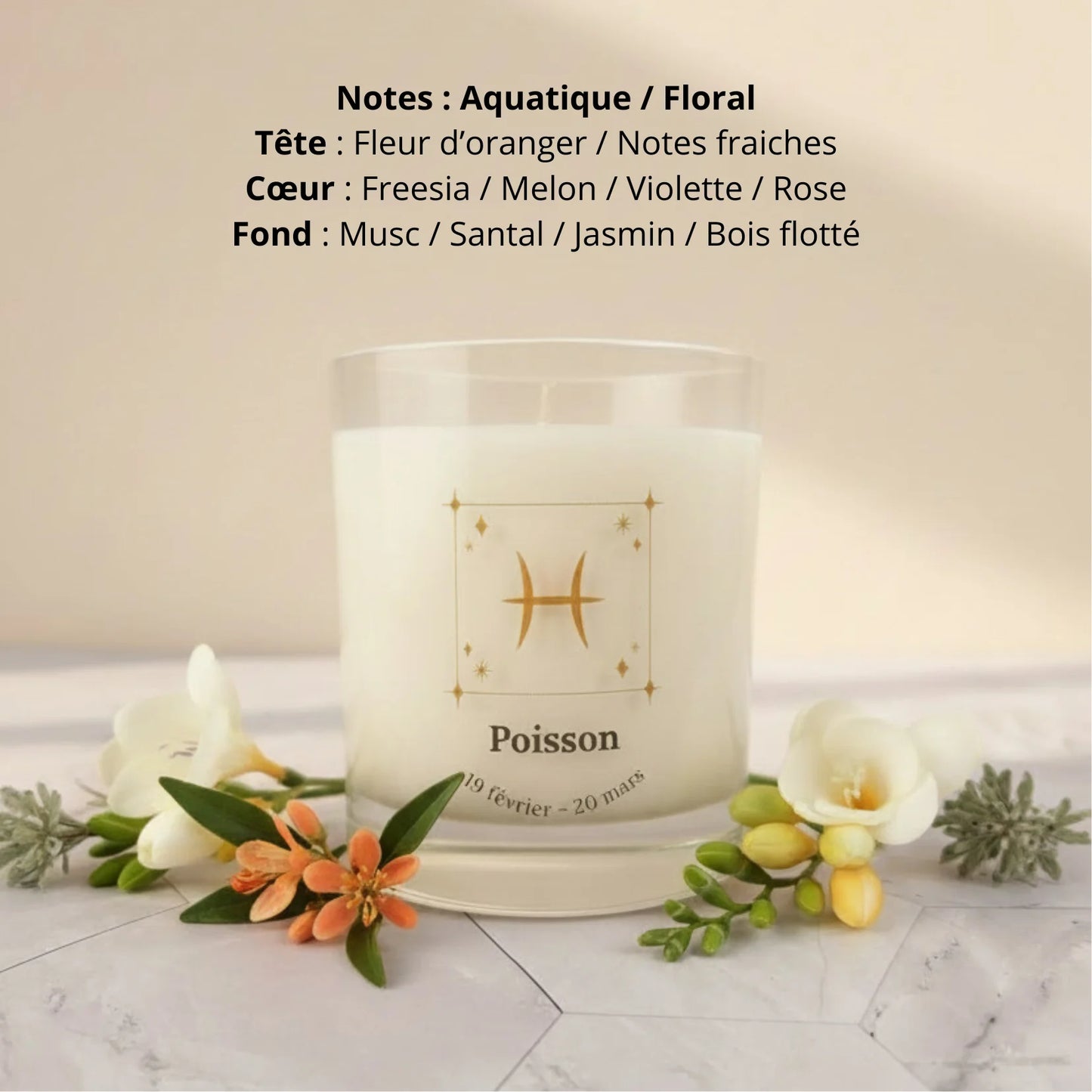 Bougie parfumée astro signe Poisson cire de soja naturelle LN Cosmétique