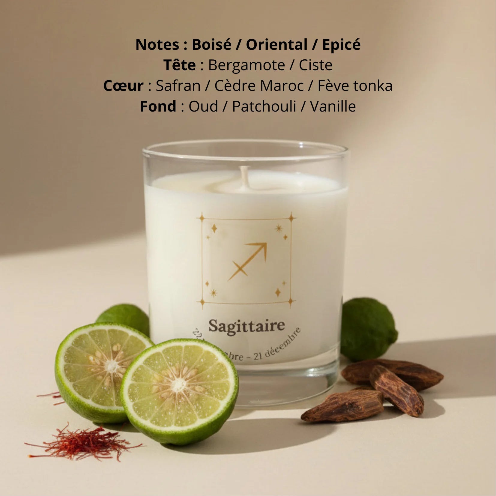 Bougie parfumée astro signe Sagittaire cire de soja naturelle LN Cosmétique