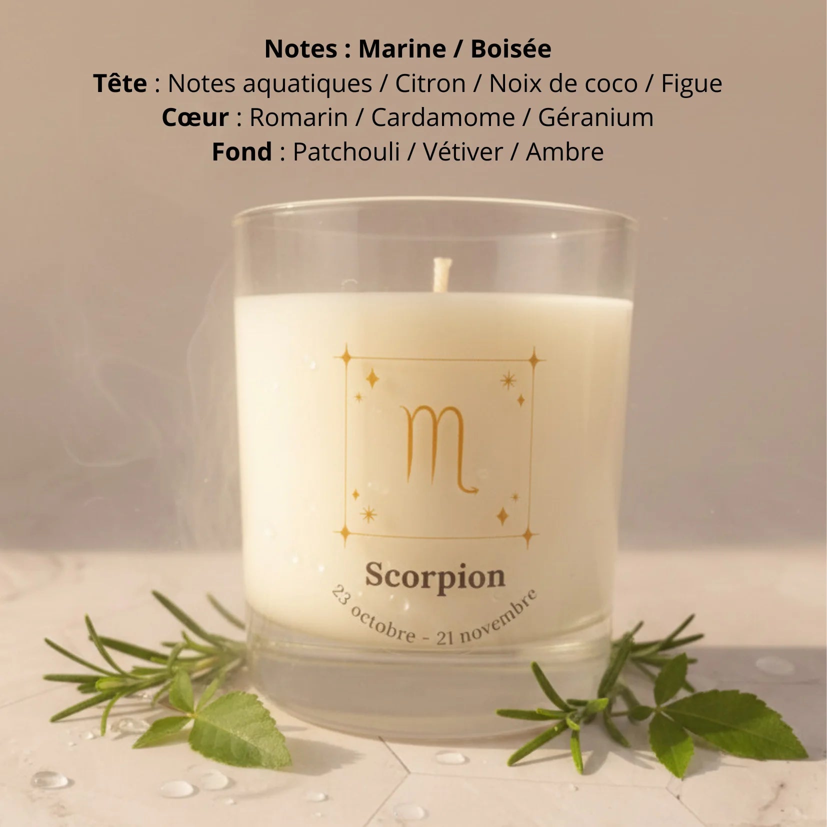Bougie parfumée astro signe Scorpion cire de soja naturelle LN Cosmétique