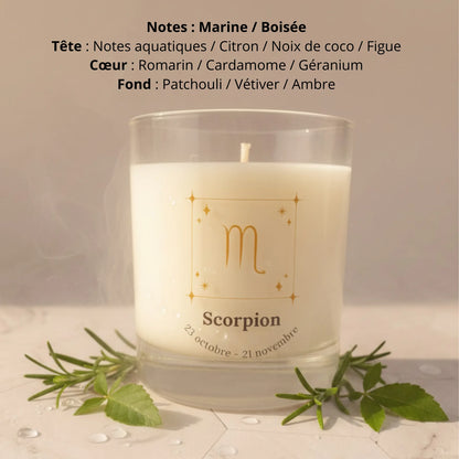 Bougie parfumée astro signe Scorpion cire de soja naturelle LN Cosmétique