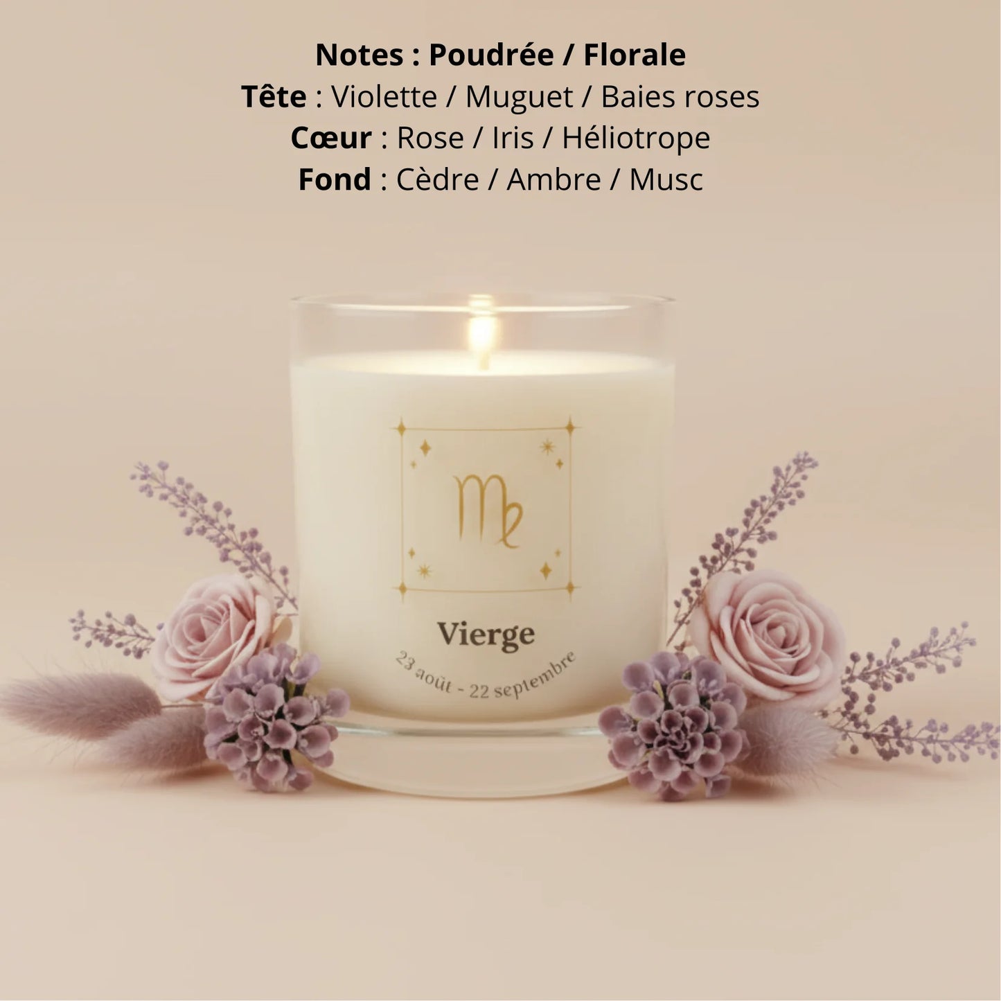 Bougie parfumée astro signe Vierge cire de soja naturelle LN Cosmétique