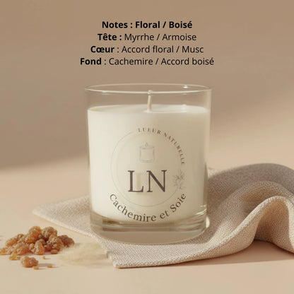 Bougie parfumée cire de soja cachemire et soie LN Cosmétique