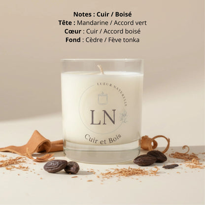 Bougie parfumée cire de soja cuir et bois LN Cosmétique