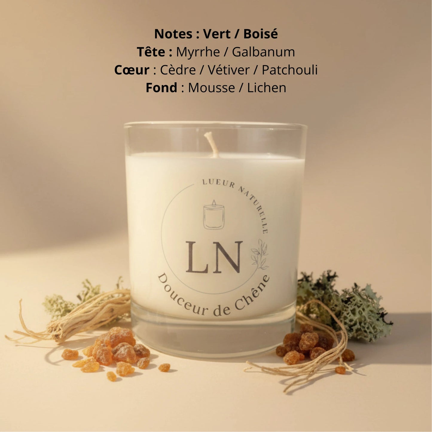 Bougie parfumée cire de soja douceur de chêne LN Cosmétique