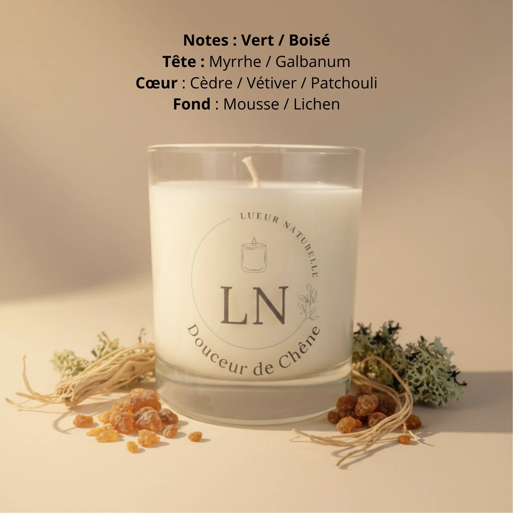 Bougie parfumée cire de soja douceur de chêne LN Cosmétique