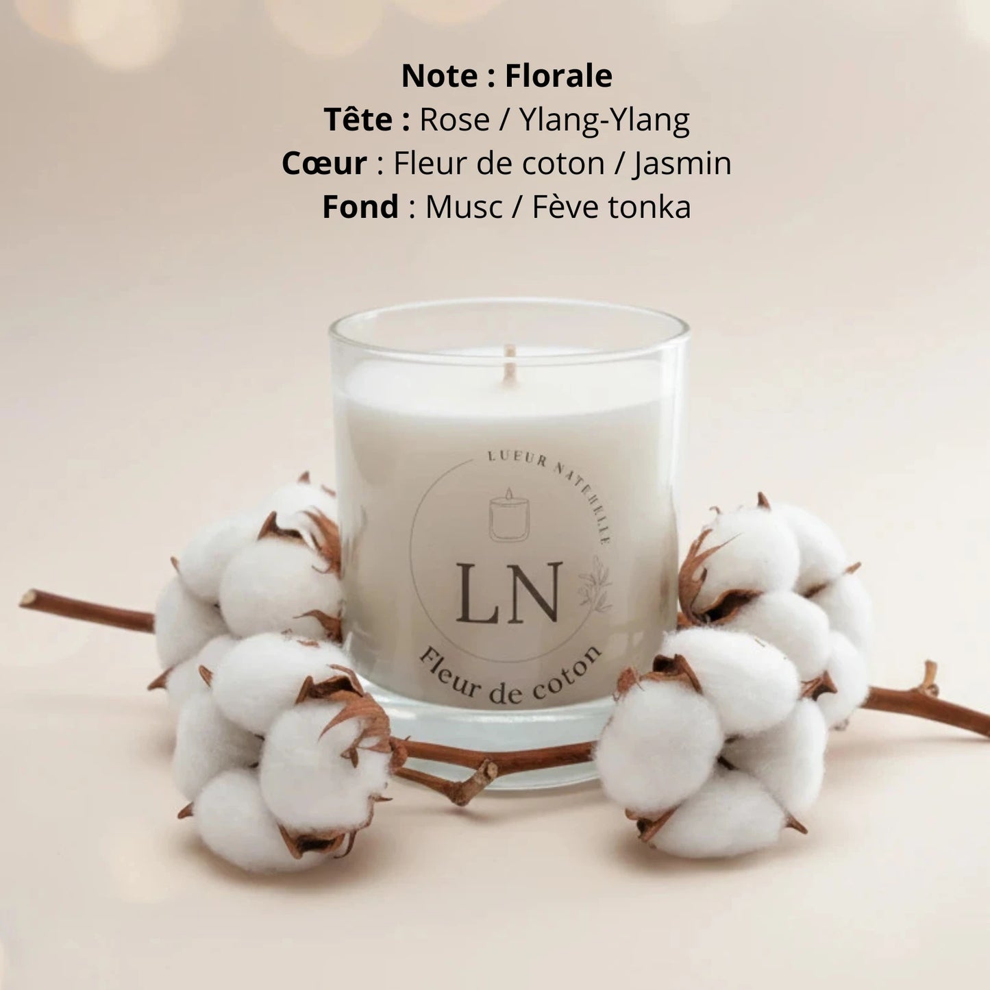 Bougie parfumée cire de soja fleur de coton LN Cosmétique