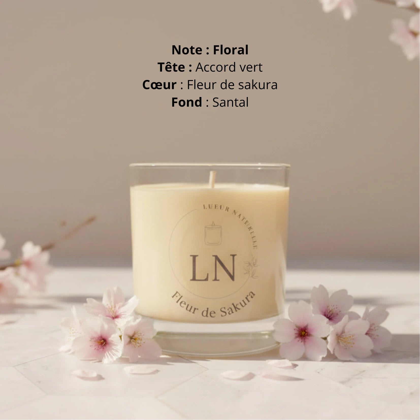 Bougie parfumée cire de soja fleur de sakura LN Cosmétique