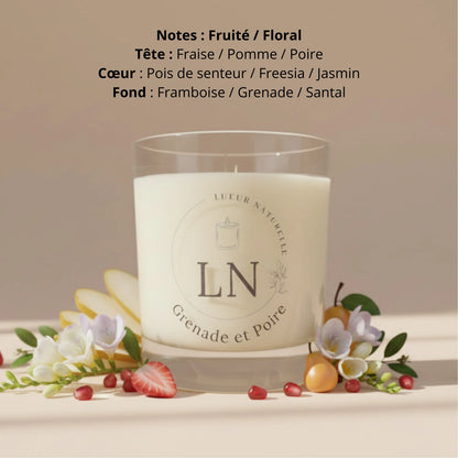Bougie parfumée cire de soja grenade et poire LN Cosmétique