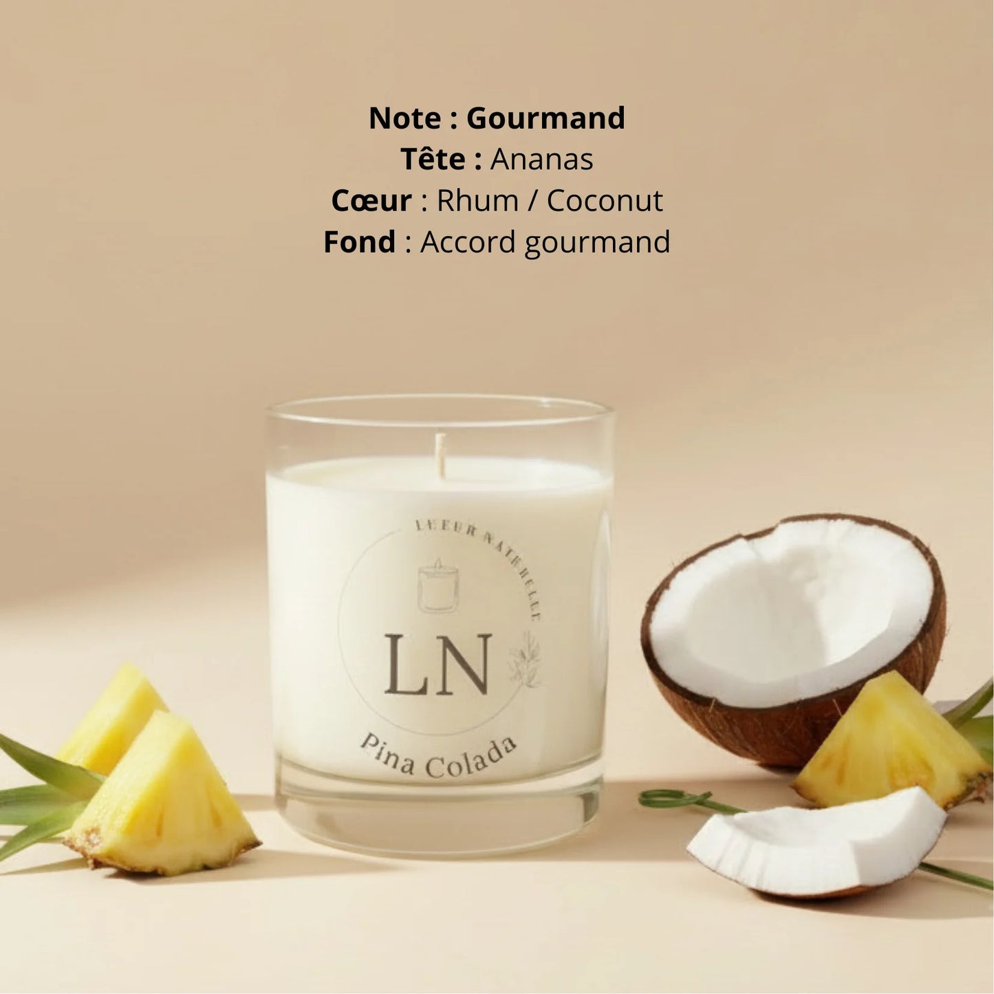Bougie parfumée cire de soja pina colada LN Cosmétique