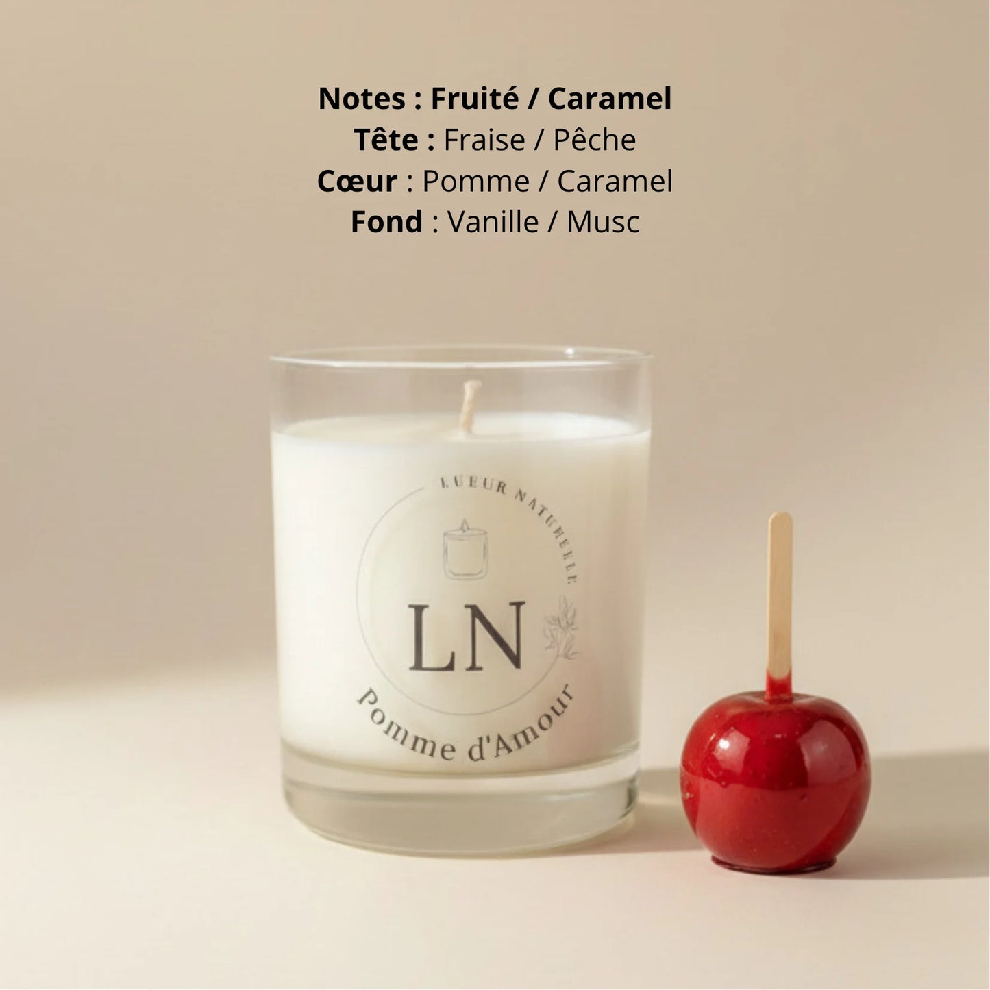 Bougie parfumée cire de soja pomme d amour LN Cosmétique