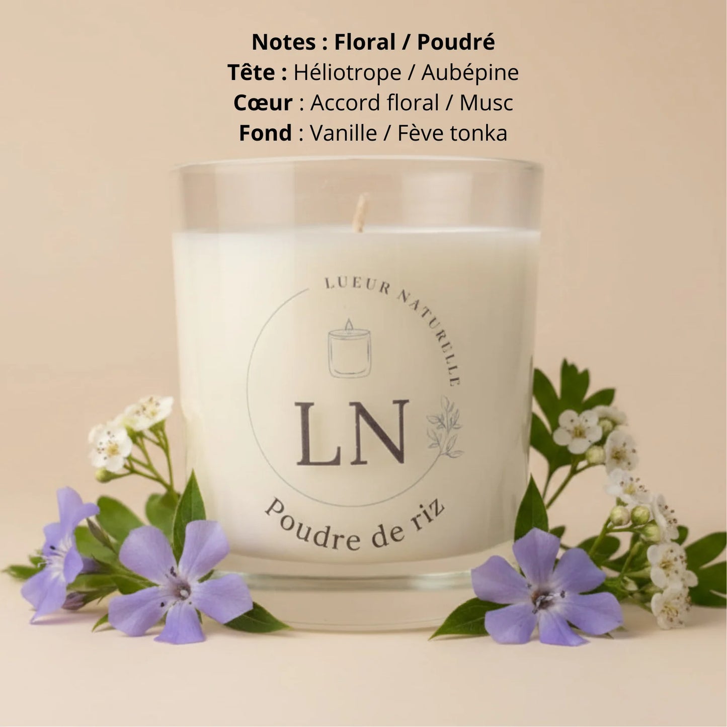 Bougie parfumée cire de soja poudre de riz LN Cosmétique