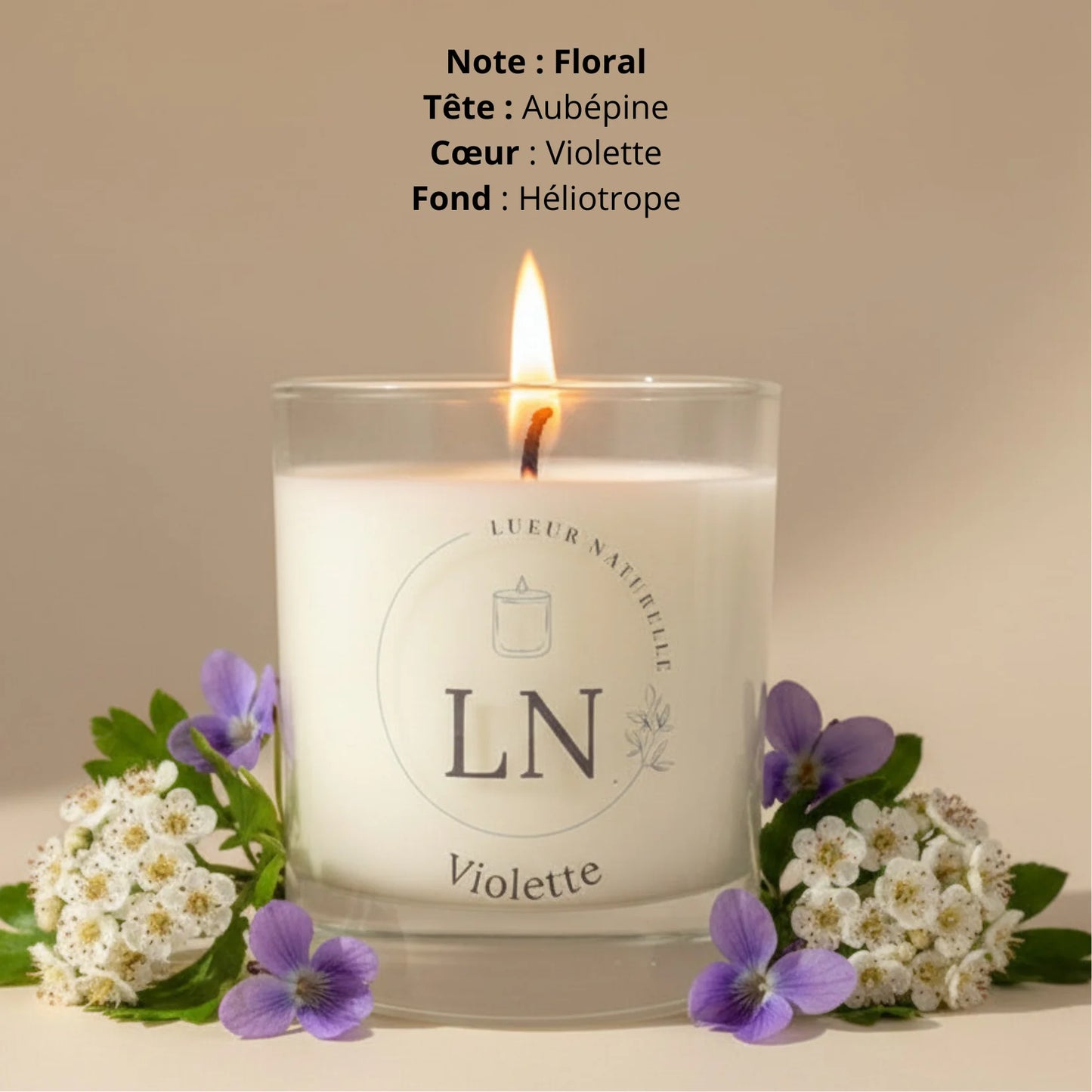 Bougie parfumée cire de soja violette LN Cosmétique