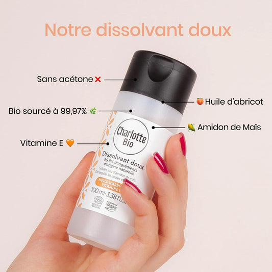 Dissolvant sans acétone actifs clés naturels Charlotte Bio