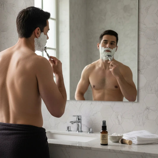 Homme rasage salle de bain huile après-rasage naturelle