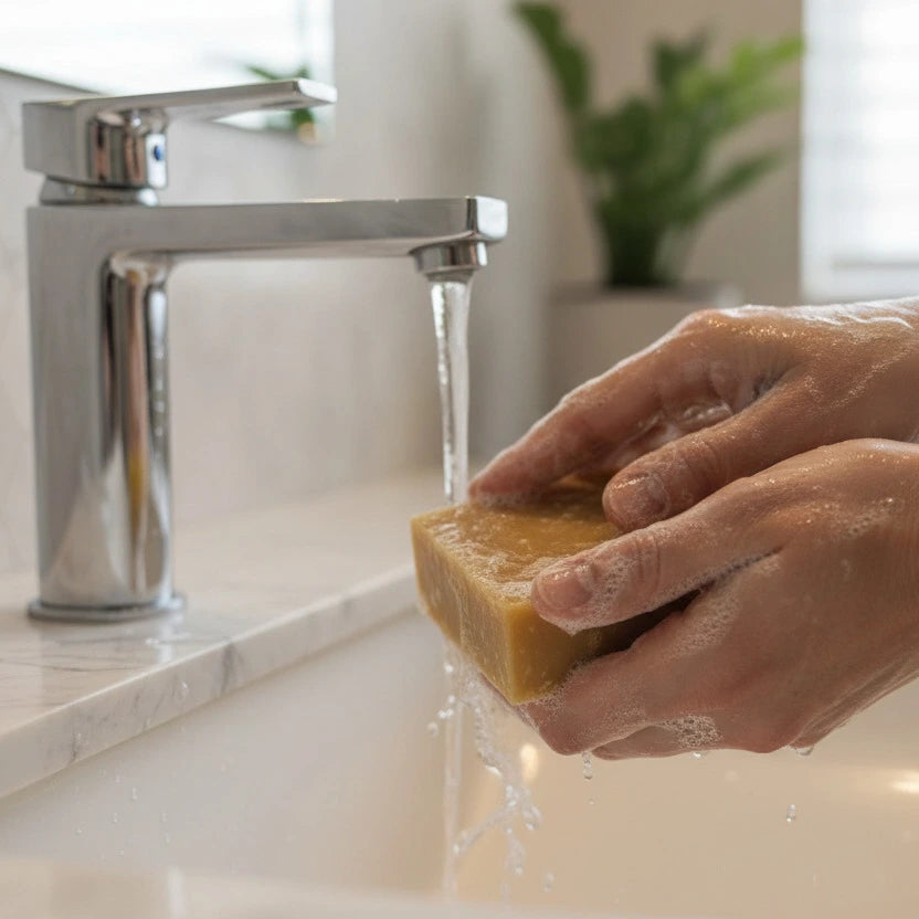 Lavage des mains avec savon solide au lait de chèvre LN Cosmétique