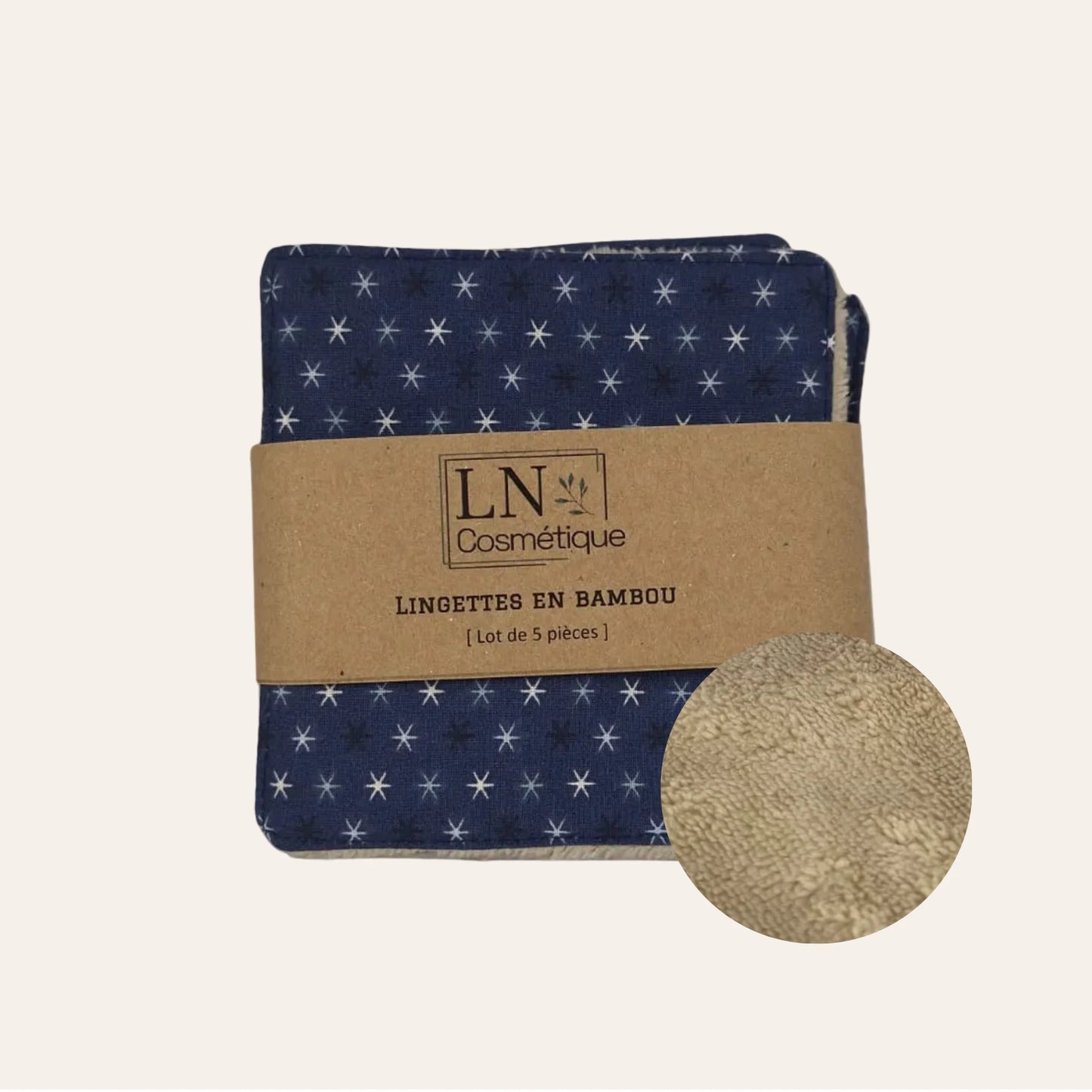 Lot de 7 lingettes lavables bambou beige zéro déchet LN Cosmétique