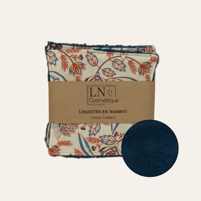 Lot de 7 lingettes lavables bambou bleu pétrole zéro déchet LN Cosmétique