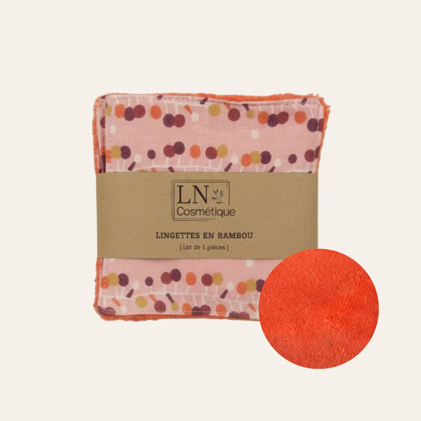 Lot de 7 lingettes lavables bambou rose corail peps zéro déchet LN Cosmétique
