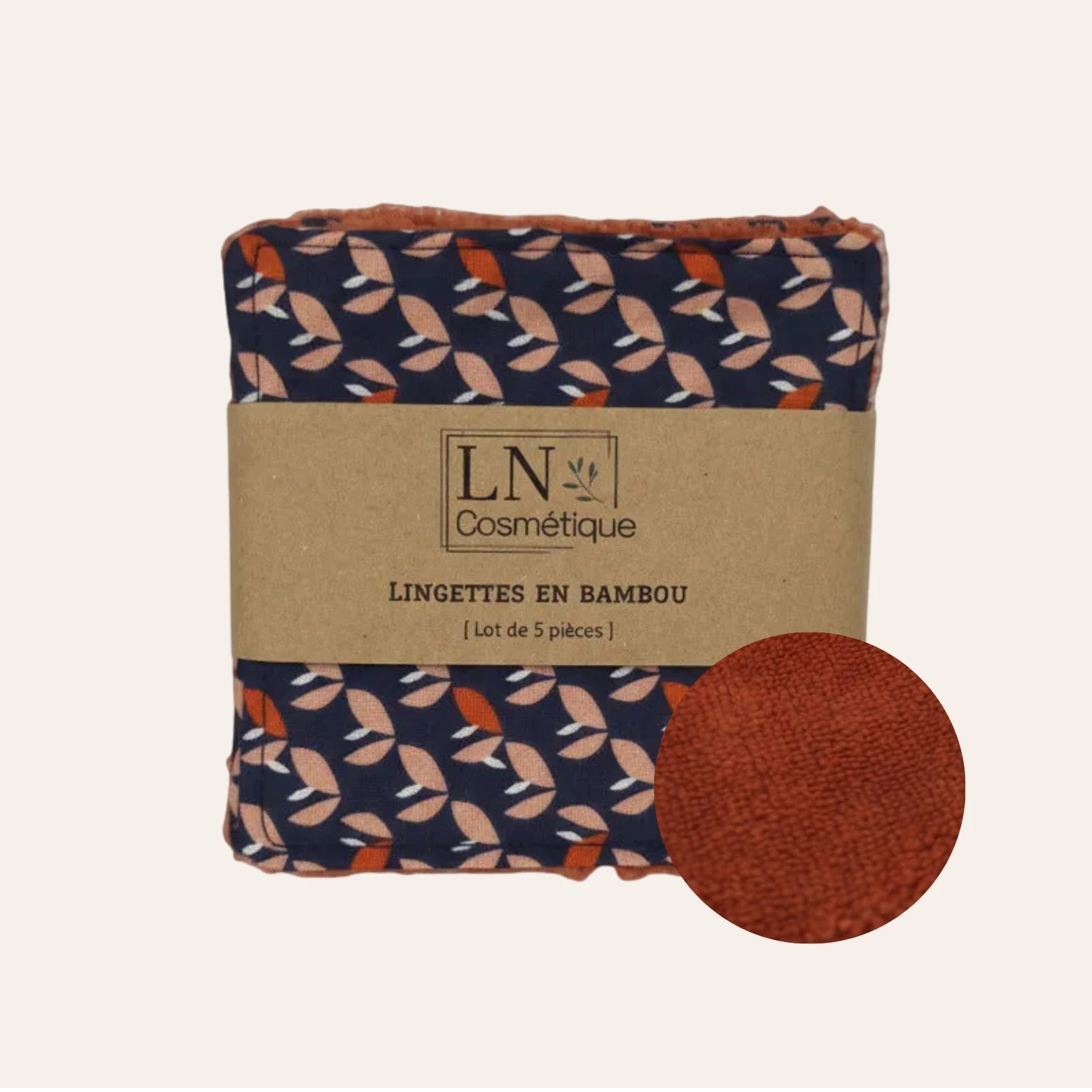 Lot de 7 lingettes lavables bambou rouille zéro déchet LN Cosmétique
