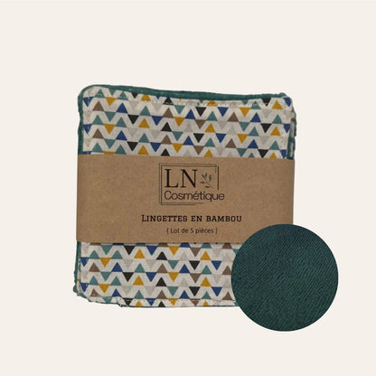 Lot de 7 lingettes lavables bambou vert foncé zéro déchet LN Cosmétique