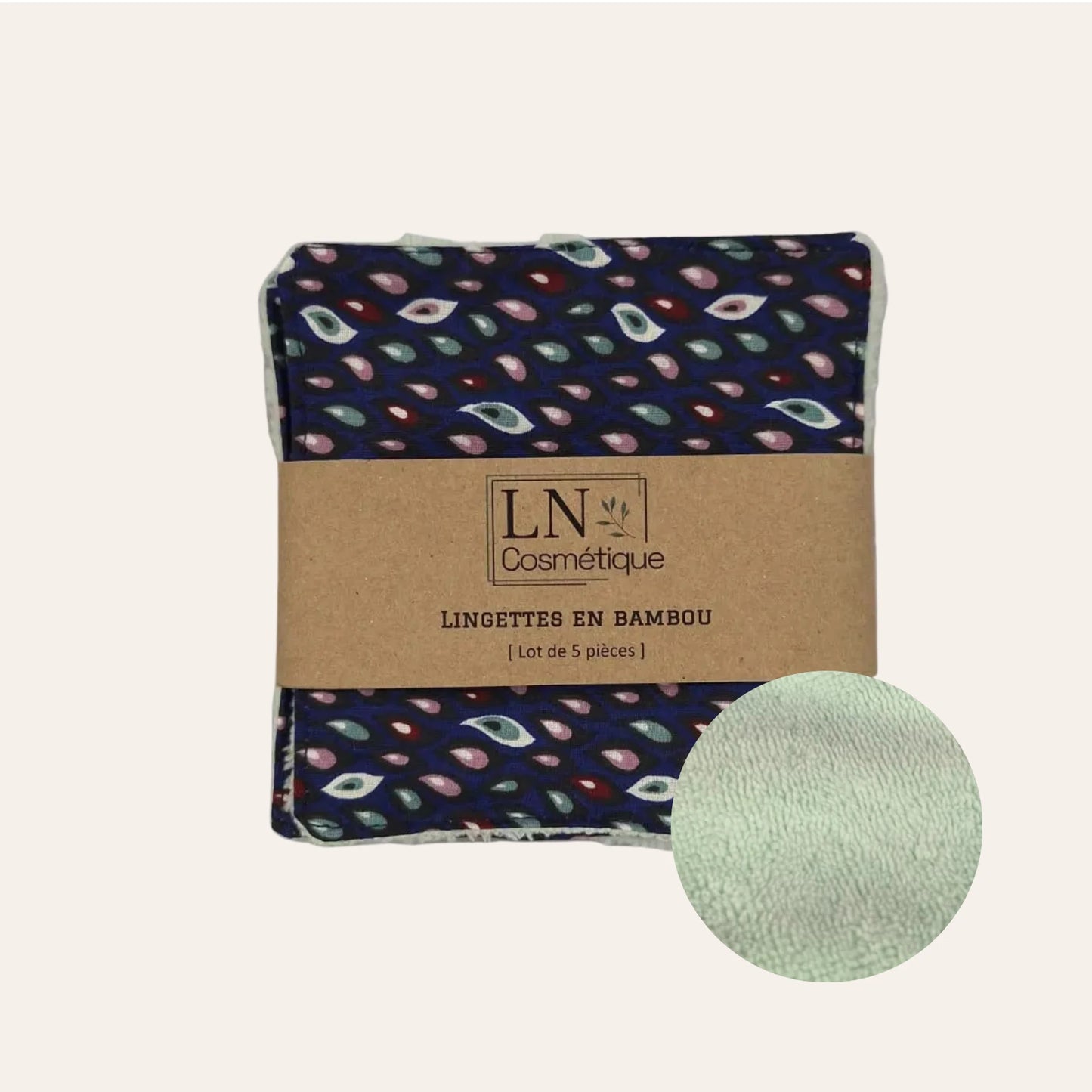Lot de 7 lingettes lavables bambou vert menthe zéro déchet LN Cosmétique