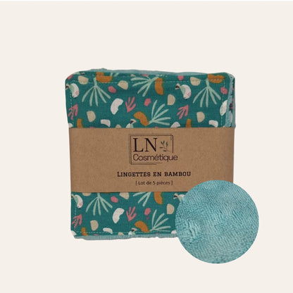 Lot de 7 lingettes lavables bambou vert oiseaux zéro déchet LN Cosmétique