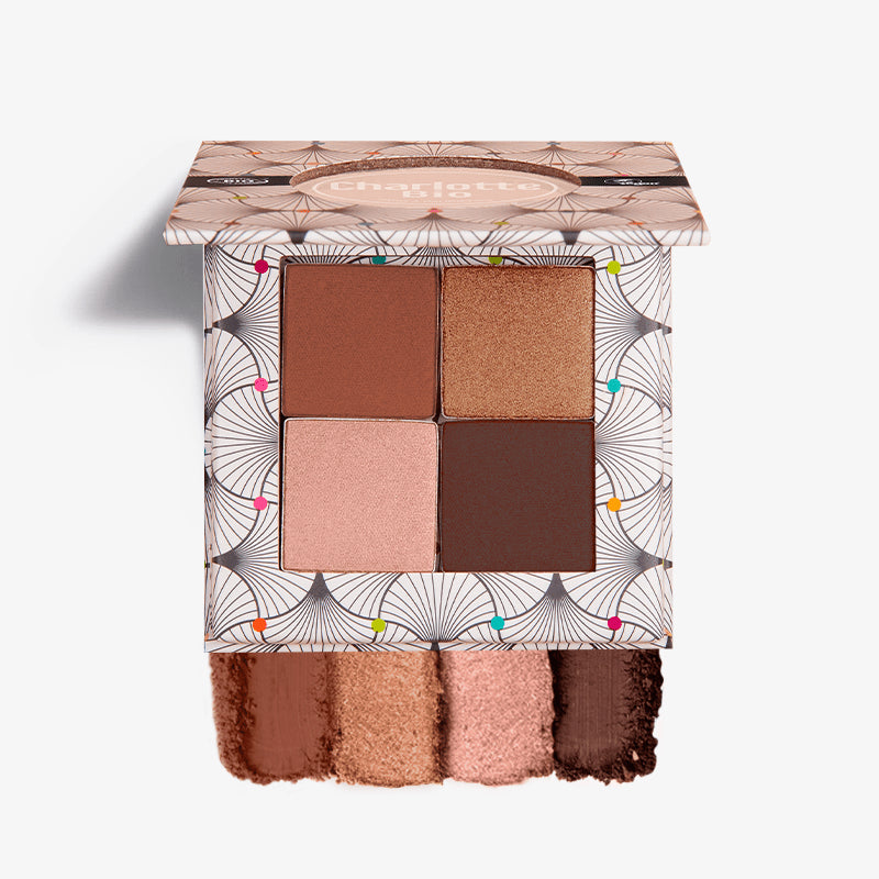 Palette 4 fards à paupières bio nude brun Charlotte Bio - vue ouverte avec nuances