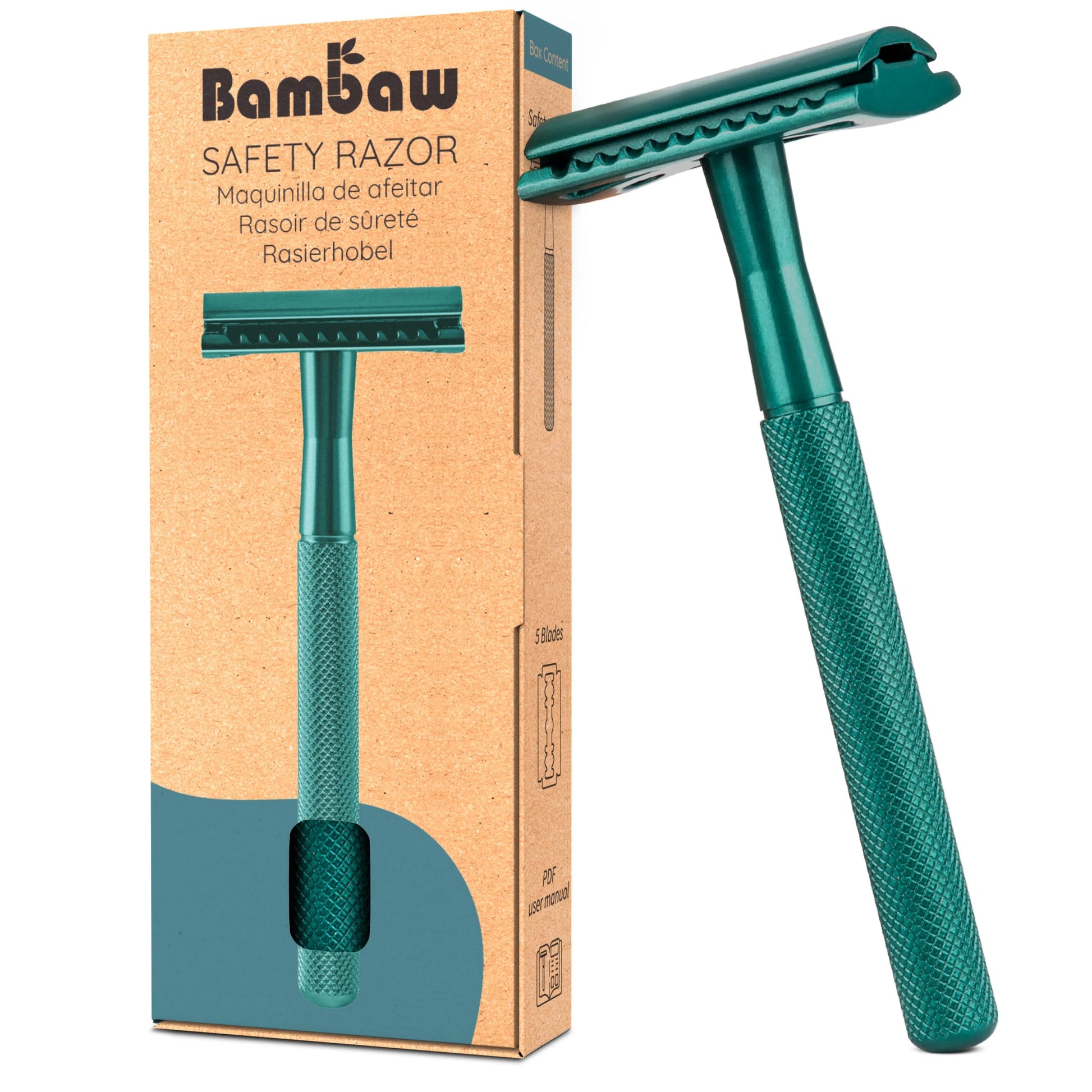 Rasoir de sécurité métal turquoise Bambaw zéro déchet durable