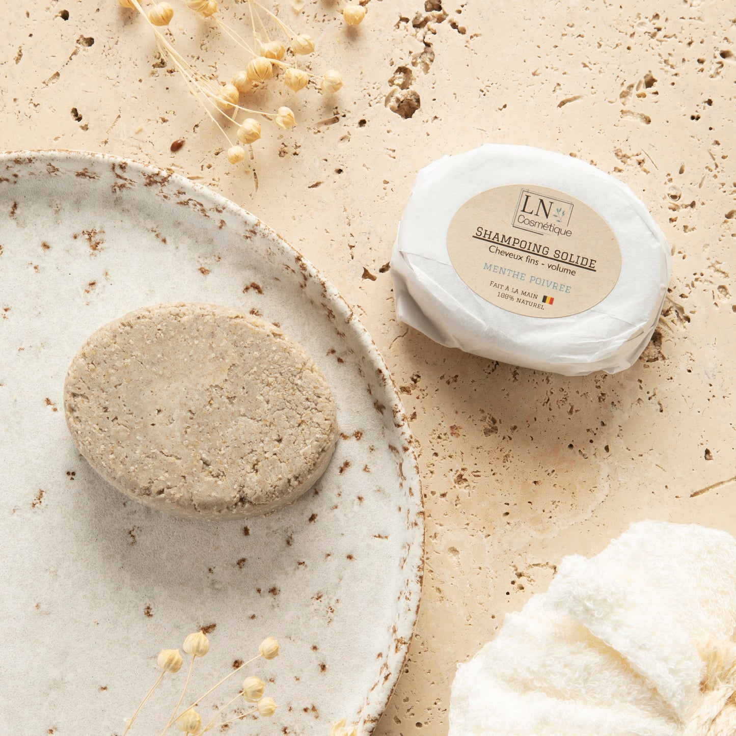 Shampoing solide cheveux fins argile huile de ricin fenugrec LN Cosmétique