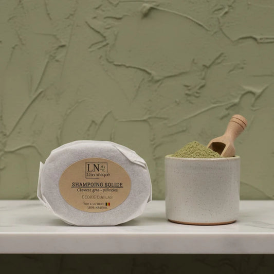 Shampoing solide cheveux gras argile poudres indiennes neem LN Cosmétique