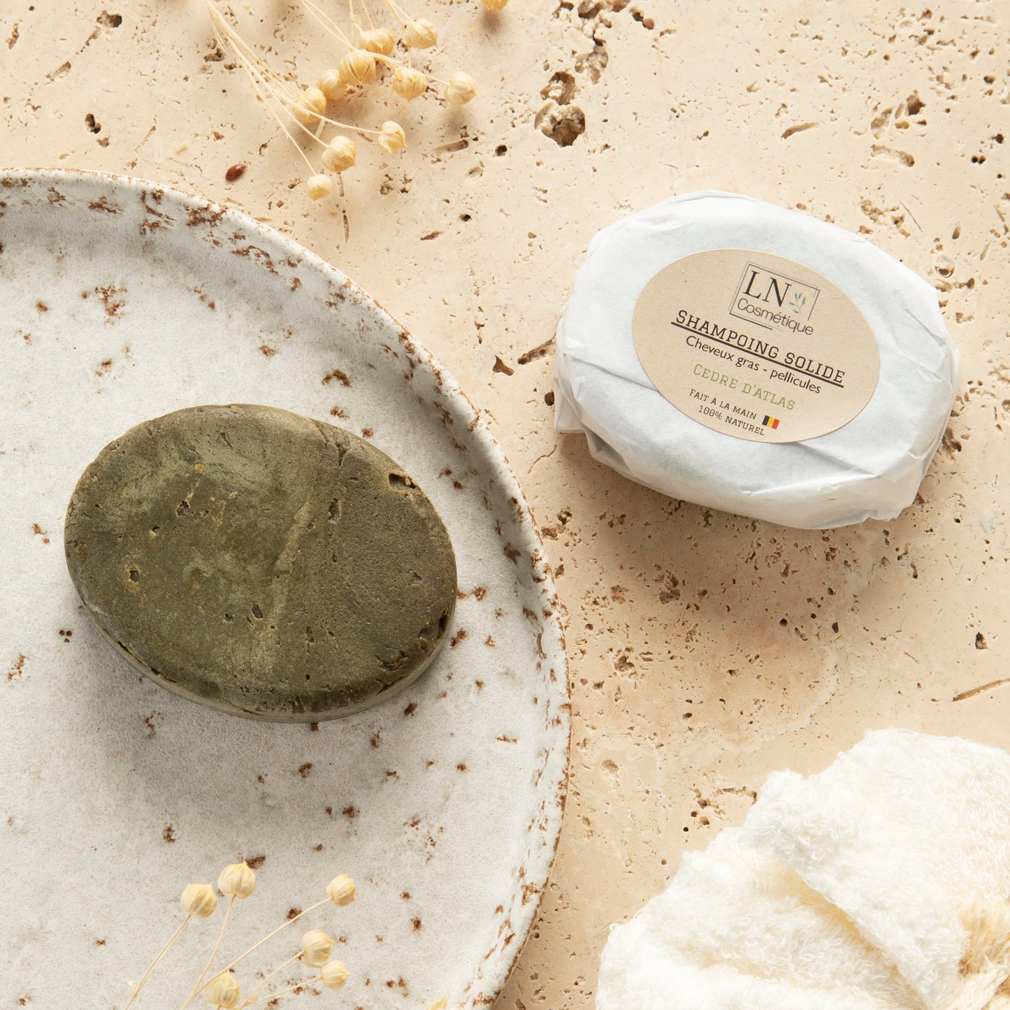 Shampoing solide cheveux gras poudre de neem naturel LN Cosmétique